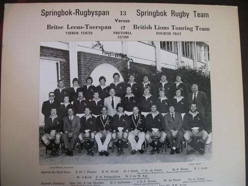 Original Springbok Rugby Team Photo Vs. British Lions 4rd Test, 1980